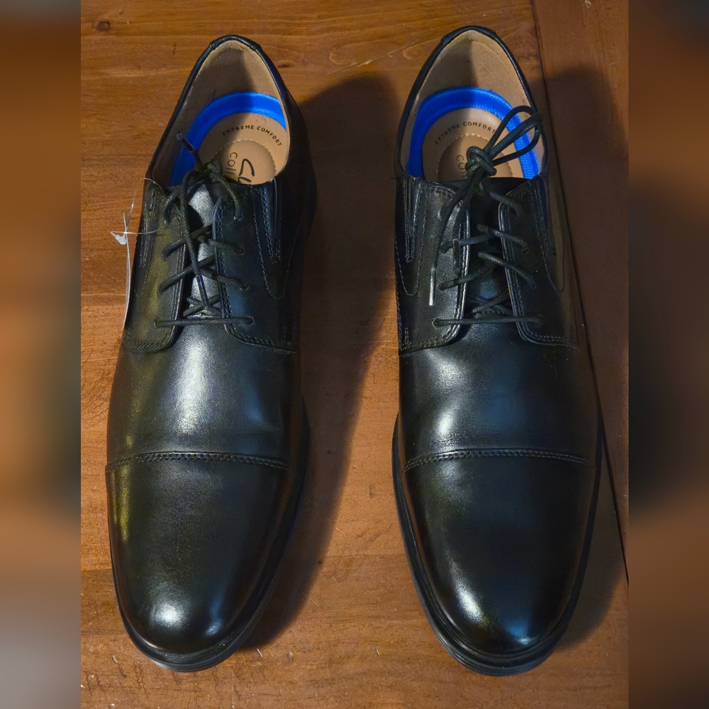 Clarks Classic Black Leather Oxfords NWT - Picture 3 of 7